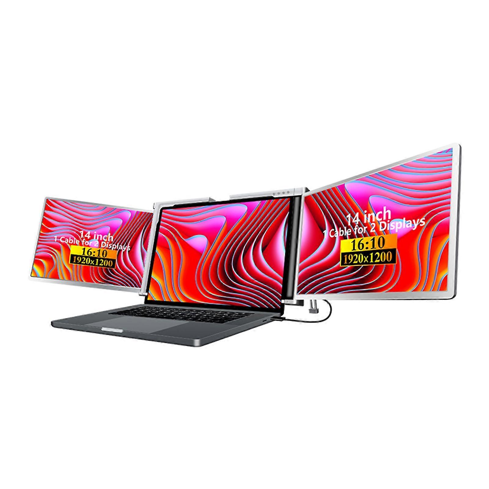 14 inch FHD Laptop Extender, Triple Screen Portable Monitor with 1 Cable for 2 Displays for Windows, macOS for 15-17.3 inch Laptop