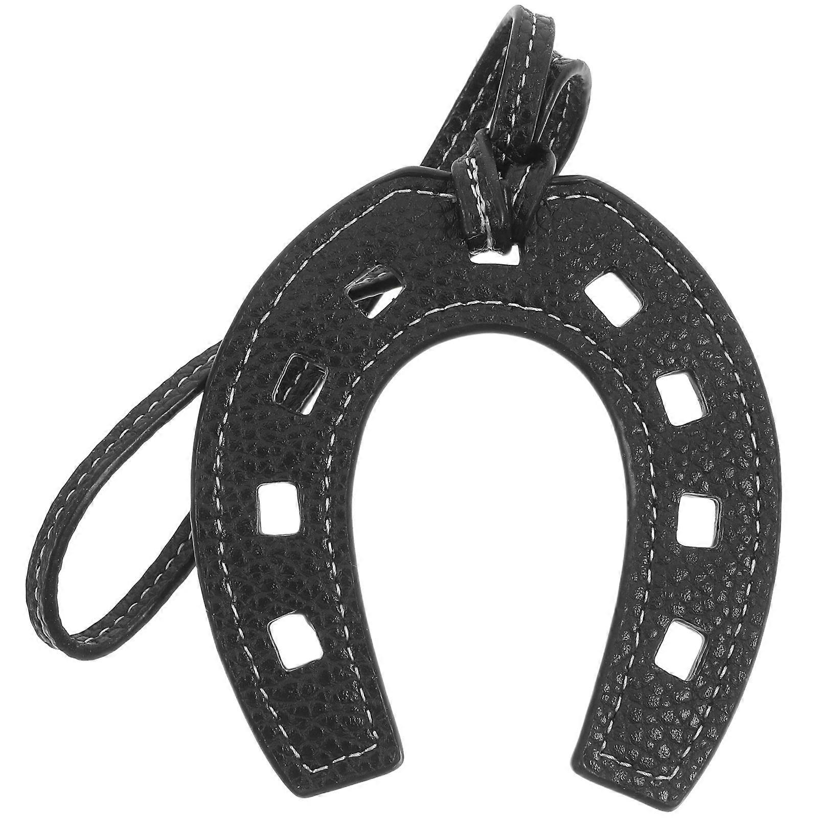 Bag Charm Horseshoe Pendant U Shaped Black Pu Leather Bag Hanging Pendant Lucky Charm 1Set