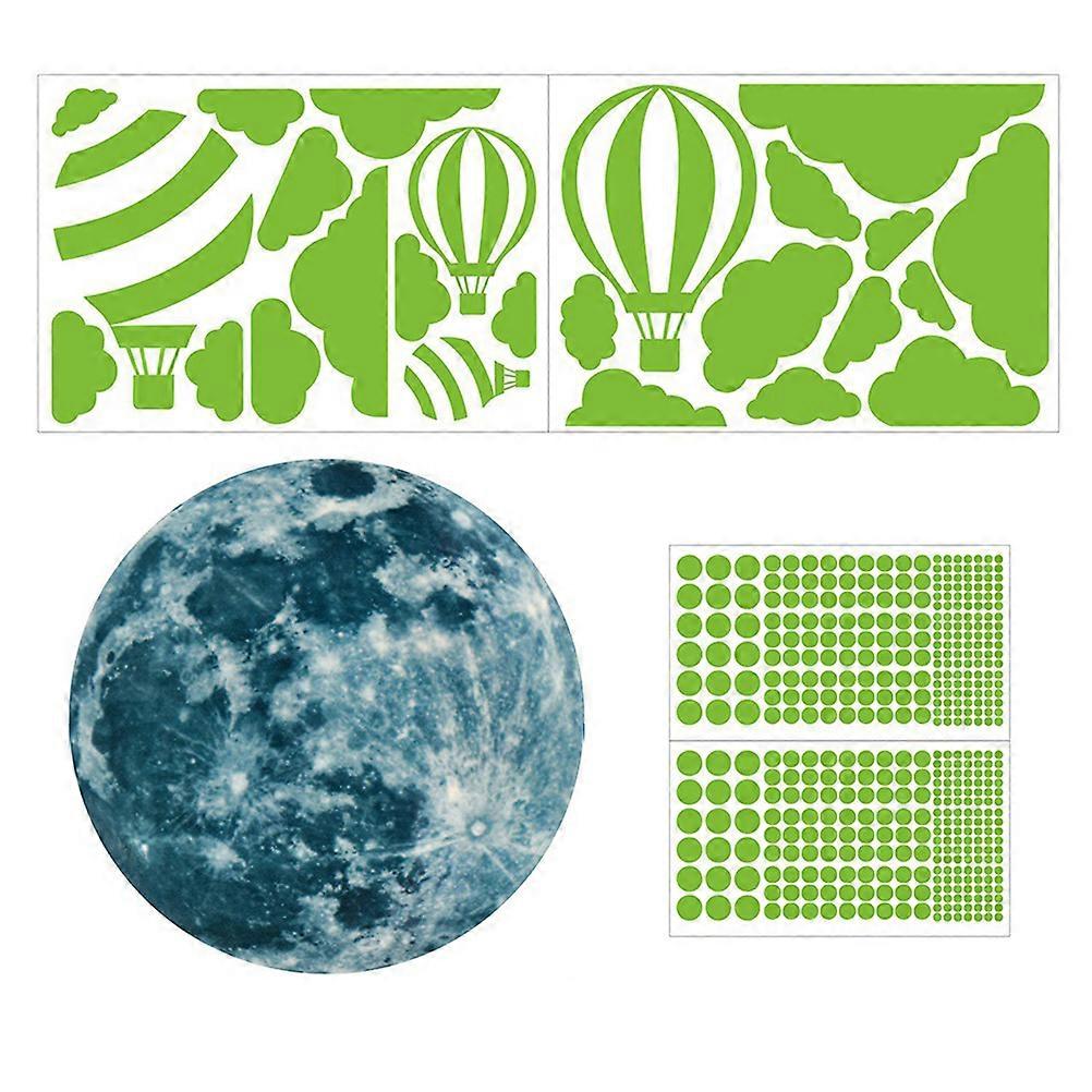 Glow In Dark Wall Stickers Luminous Moon Hot Air Balloon Shape Assorted Color 20X20CM 4 Sheets
