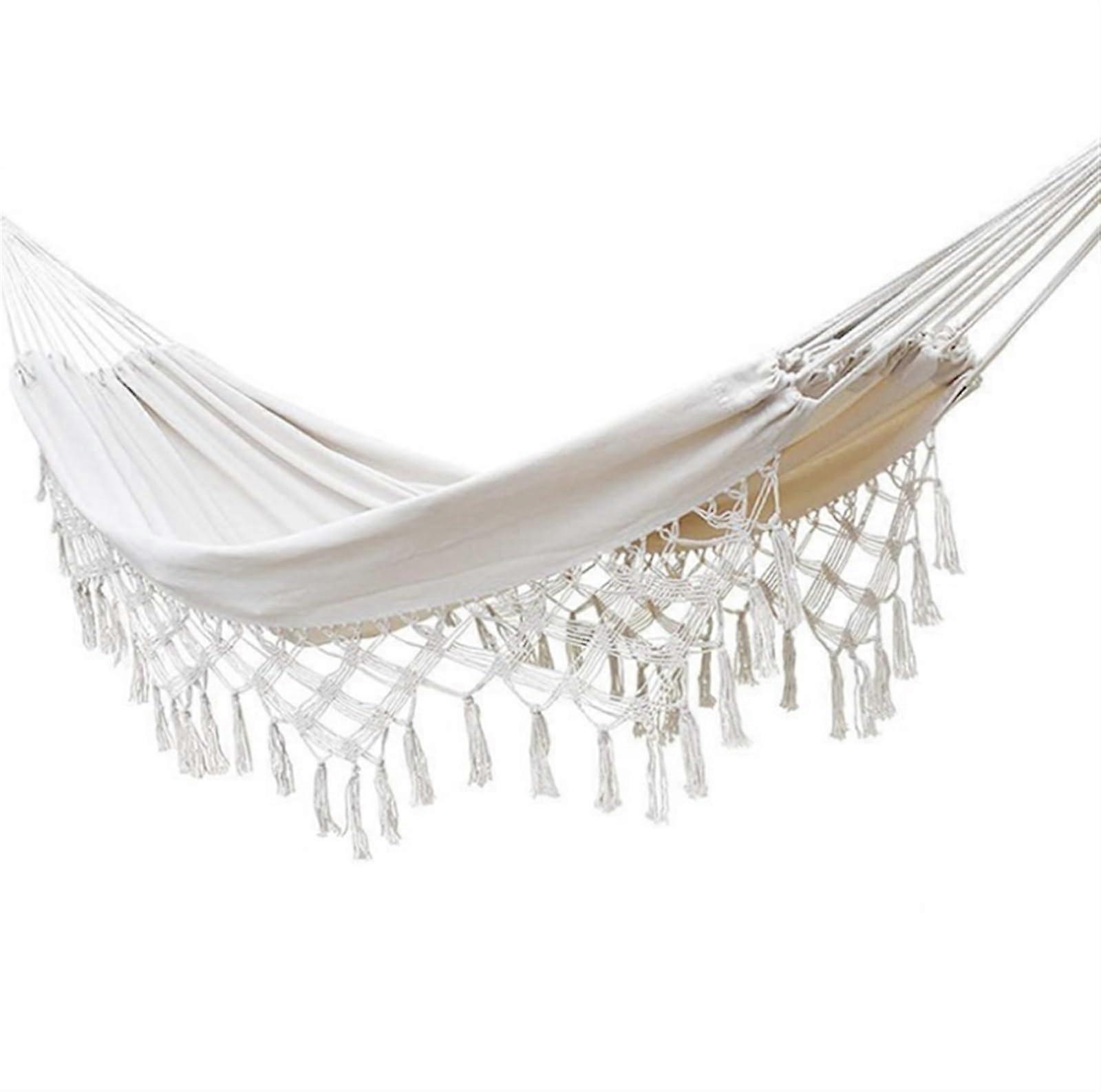 Hammock Outdoor Camping 150x200 cm Boho Macrame Large Canvas for Two White