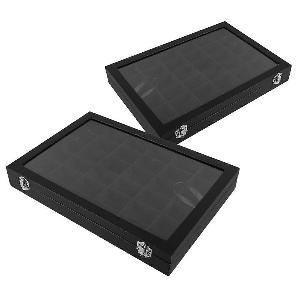 Rock Collection Box Stone Display Organizer Crystal Collection Organizer Black Rectangular Storage 2Pcs