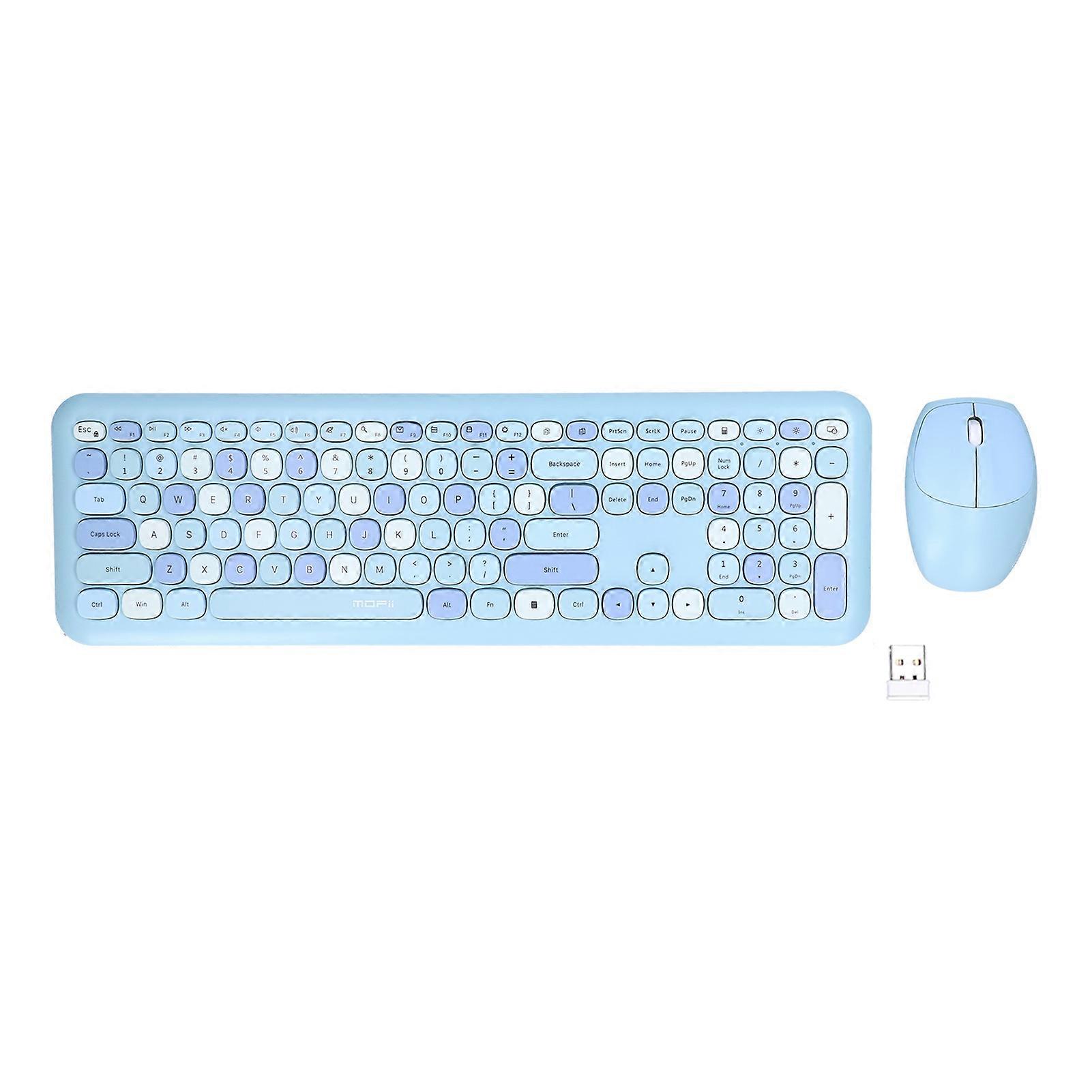 Tastiera e mouse wireless retrò multicolore a 2,4 GHz combinati con copertura mute, blu