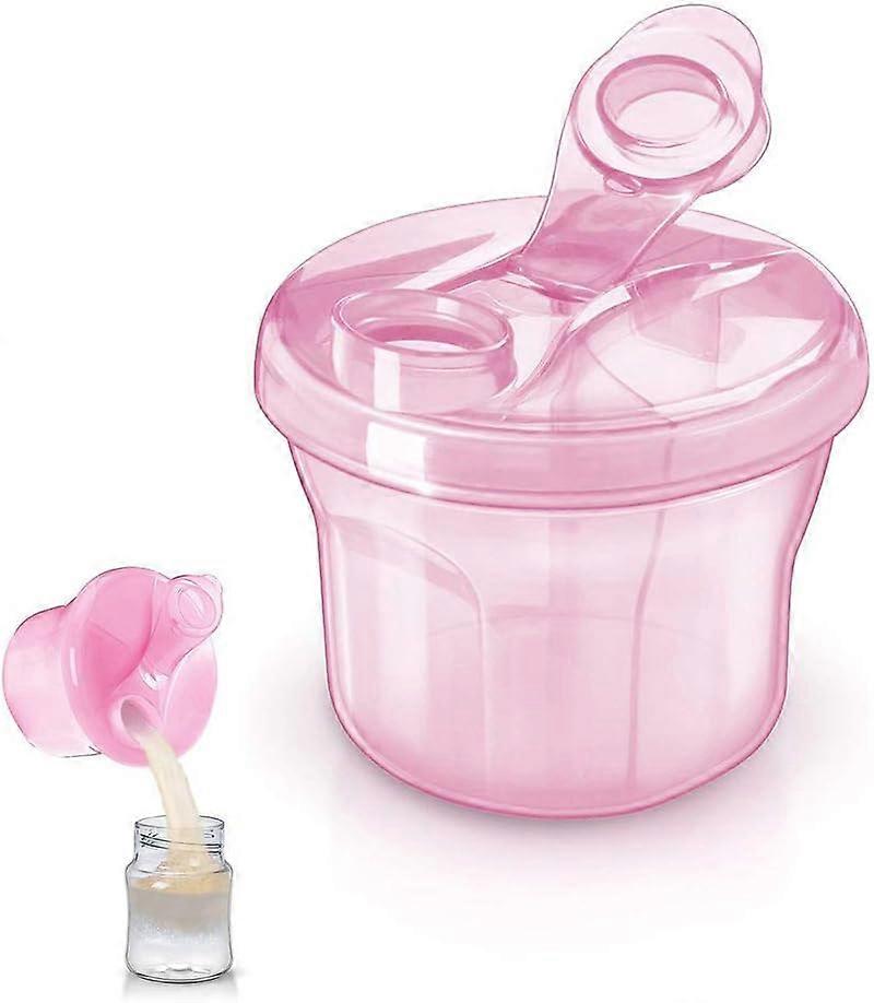 Spill-proof rotating formula container - pink Portable outdoor food container 3 compartments for storing food for infants, newborn snack box