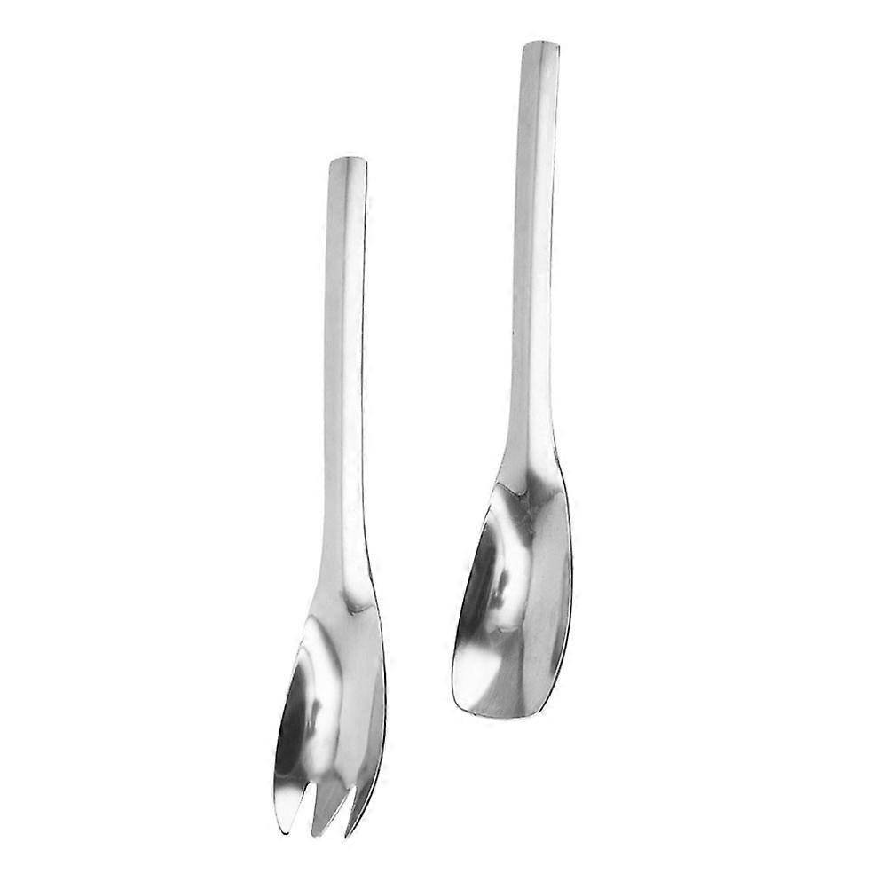 Stainless Steel Salad Serving Utensils Set General Users Long Handle Spork Shape Silver 16.3x3x0.2CM 2Pcs