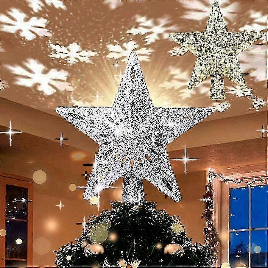 Rotating Christmas Tree Topper with LED Star Snowflake Projector Light