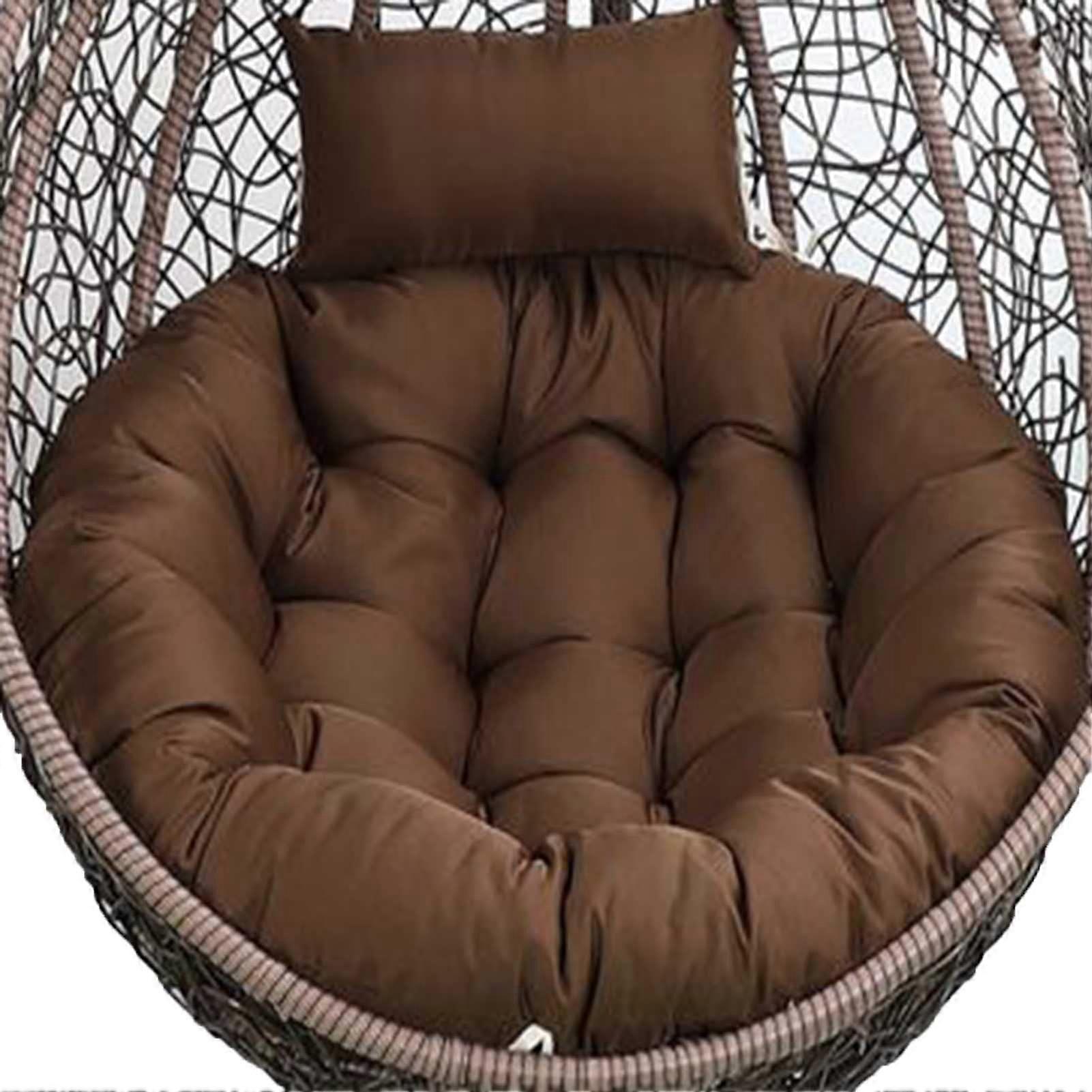 Swing chair cushion hammock basket cushion, thicken a round garden hanging chair cushion with adjustable headrest (Brown)