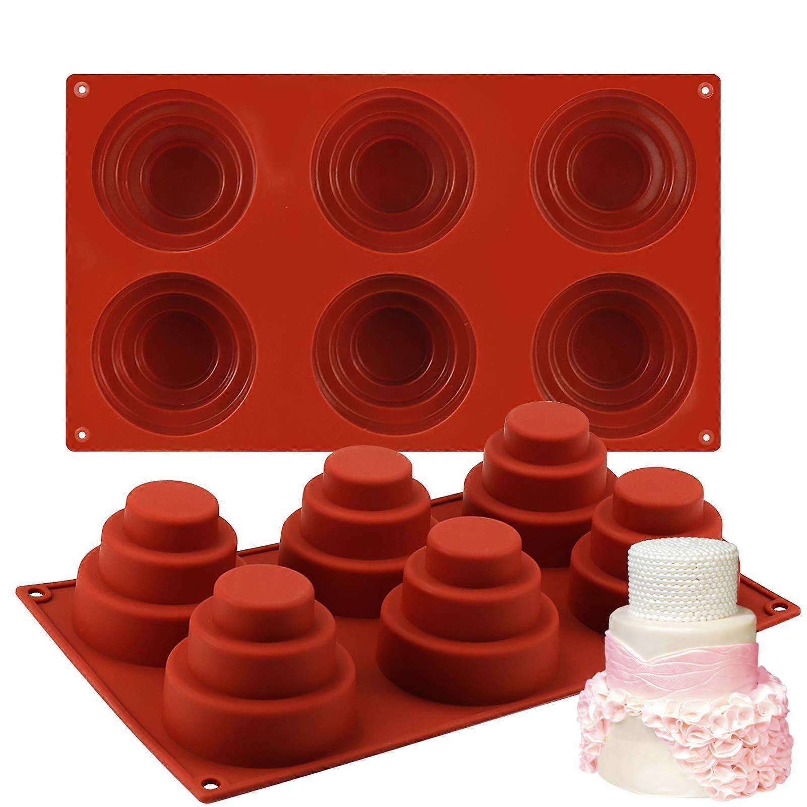 6 Cavity Mini 3 Tier Cake Silicone Mould Set - Non-Stick Round Silicone Baking Mould for Cupcakes, Pudding, and Biscuits