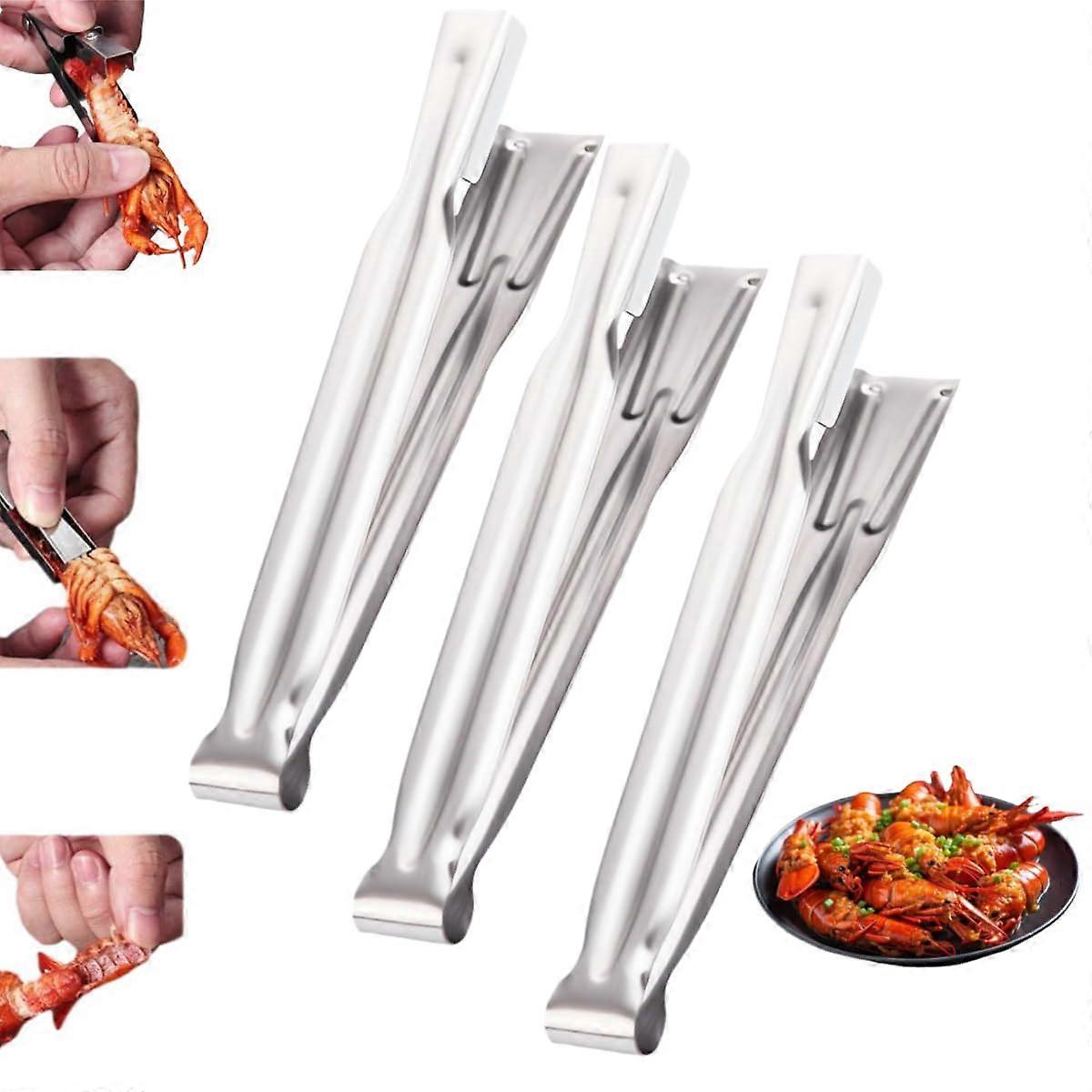 Crawfish Peeler 3-Piece Set, Stainless Steel Crayfish Tail Shucker with Long Handle, Multifunctional Seafood Shelling Tool