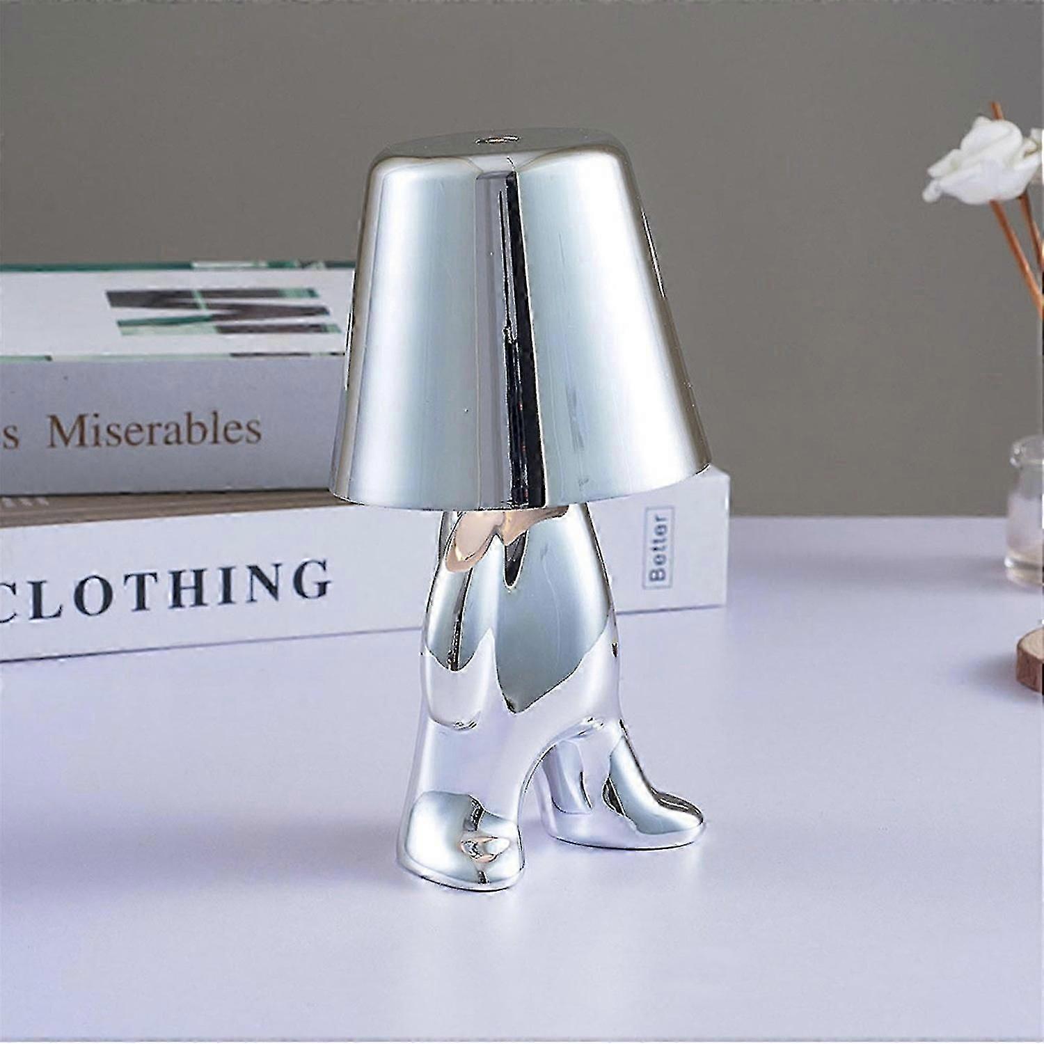 Silver Thinker Statue Led Lamp, Touch Control Table Lamp, Dimmable Lamp For Home Living Room Office