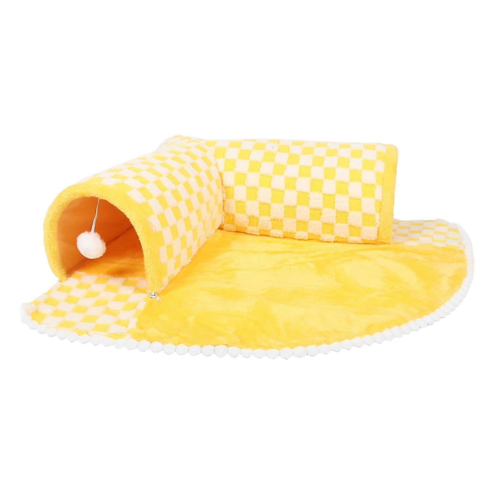 2-in-1 Cat Tunnel for Indoor Cats, Soft Plush Tunnel with Removable Mat, Peekaboo Cat Cave, Activity Mat for Cats and Small Pets