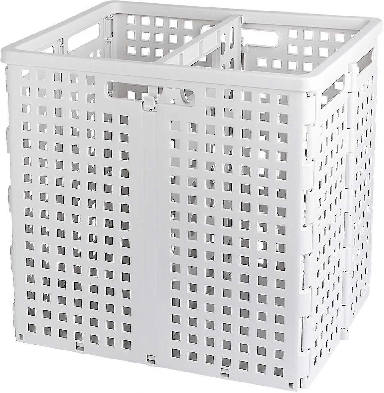 Foldable Laundry Hamper With Handles, With 2 Compartments, Stable And Stackable, For Clothes And Toy Storage, 50l, White