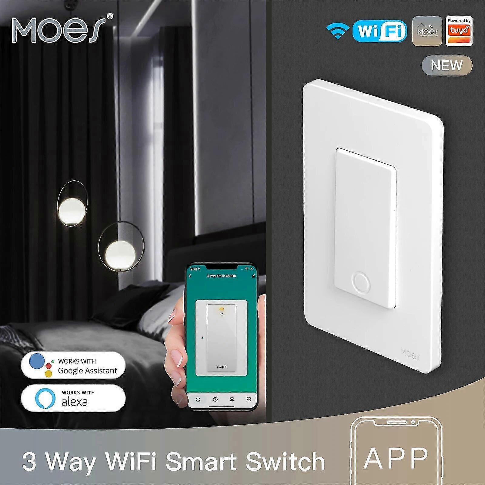 Smart WiFi 3 Way/Single Pole Push Button Light Switch Control Voice Control Compatible with Alexa Google Home
