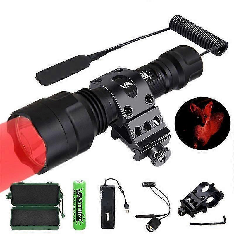 Tactical Hunting Flashlight 1 Mode Torch with Weaver Rail Scope Mount and Pressure Switch plus Battery and USB Charger