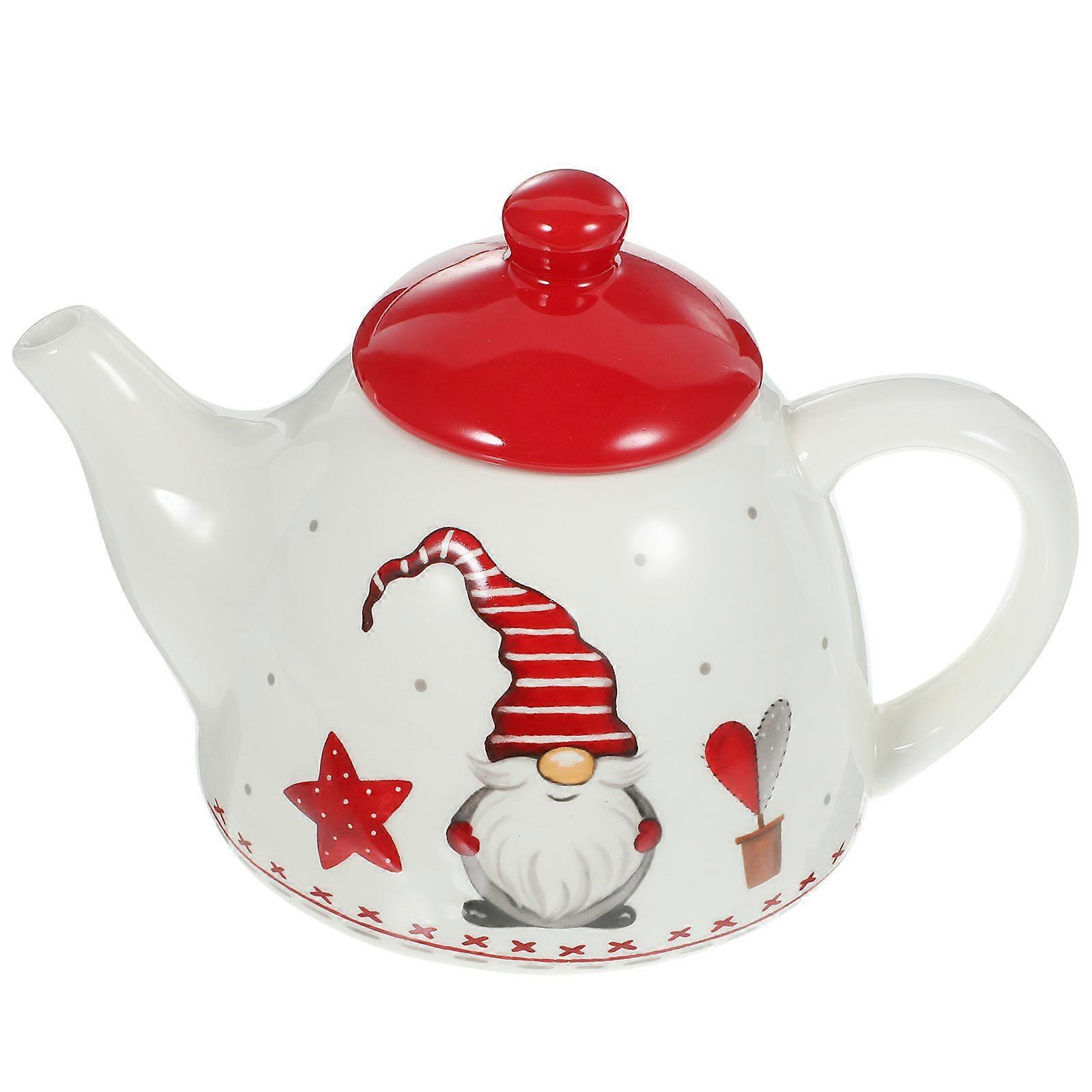 Nordic Style Christmas Ceramic Teakettle – Heat Resistant Decorative Teapot for Holiday Tea Brewing and Kitchen Decoration