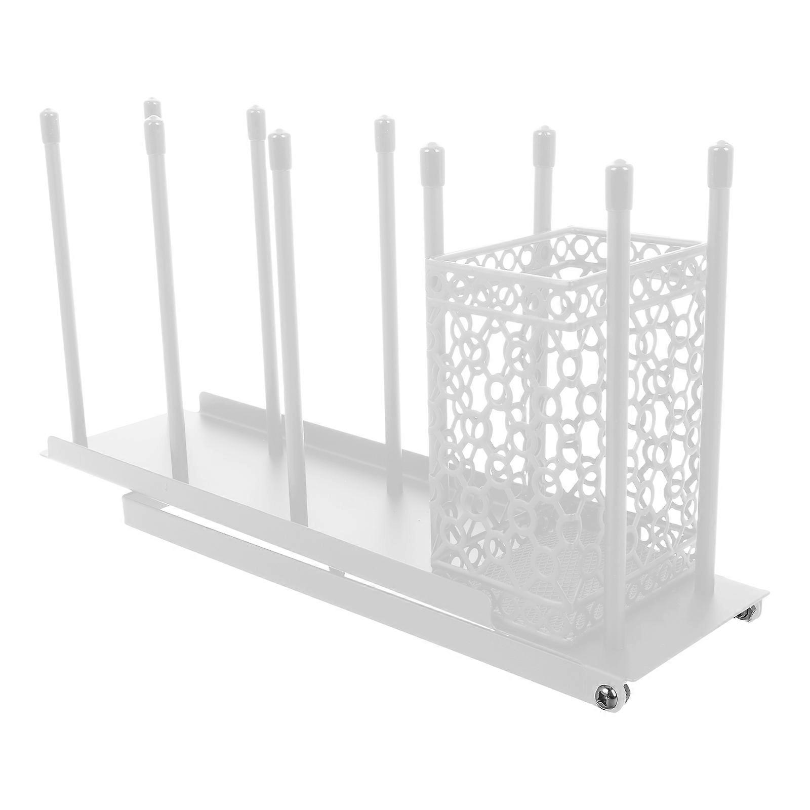 Adjustable Coffee Cup and Lid Holder Organizer with Straw Compartment for Countertop – White