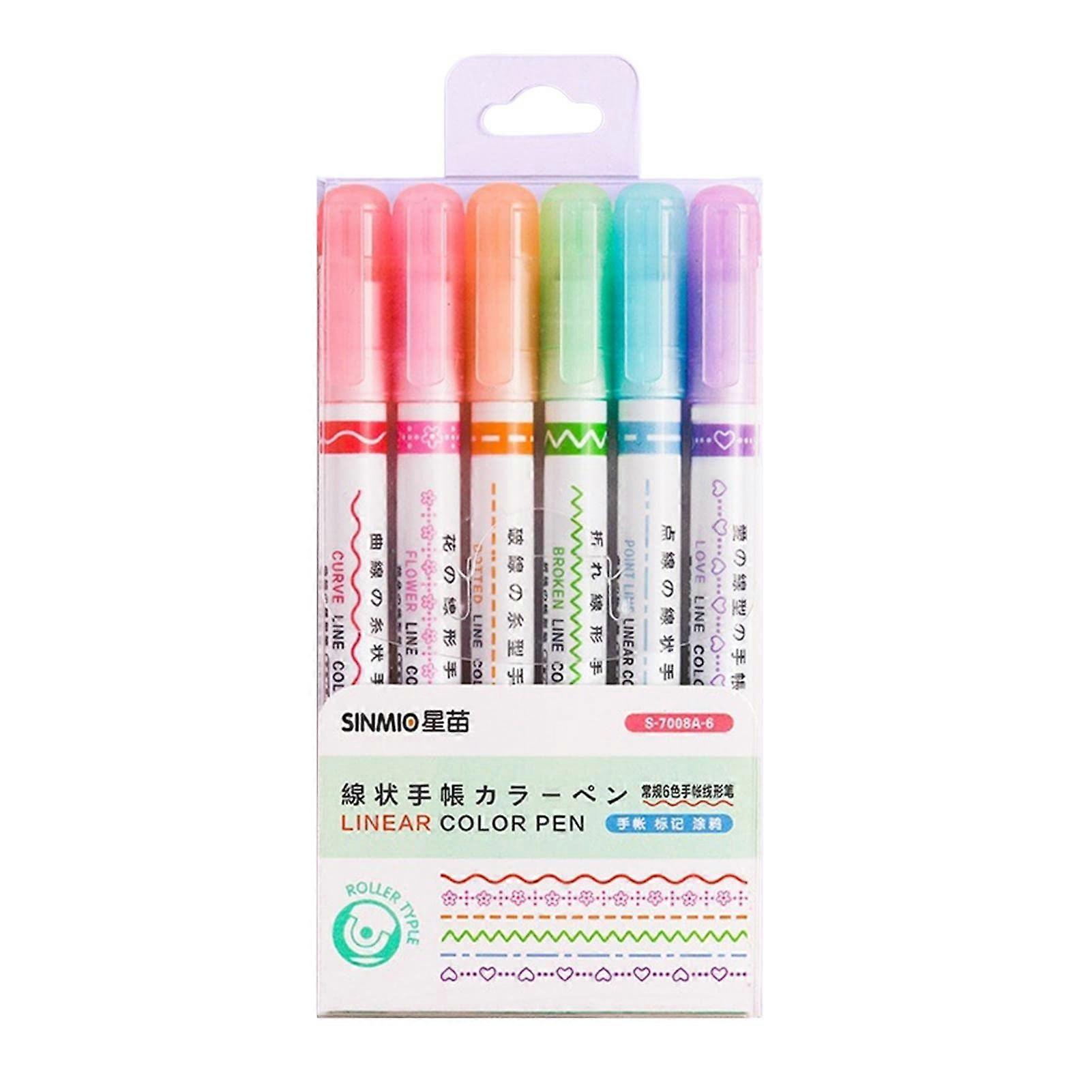 Curve Highlighter Set 6 Curve Shapes Tip Pens Coloured Curve Pens Graffiti Marker For Writing Drawing And School