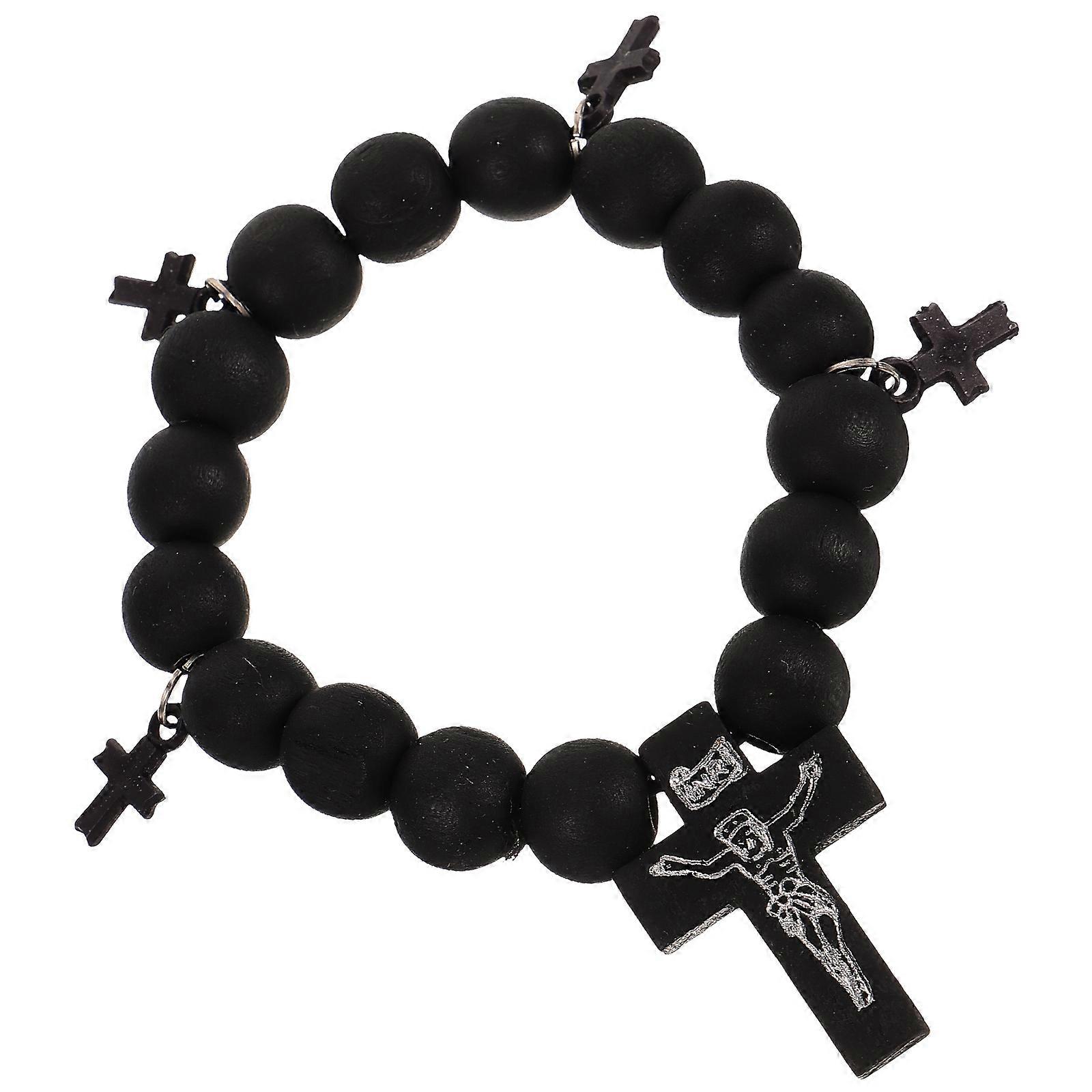 Elastic Wooden Bracelet Cross Hand Jewelry Various Occasions Not Easy to Fade Black 10x10cm 1Pcs