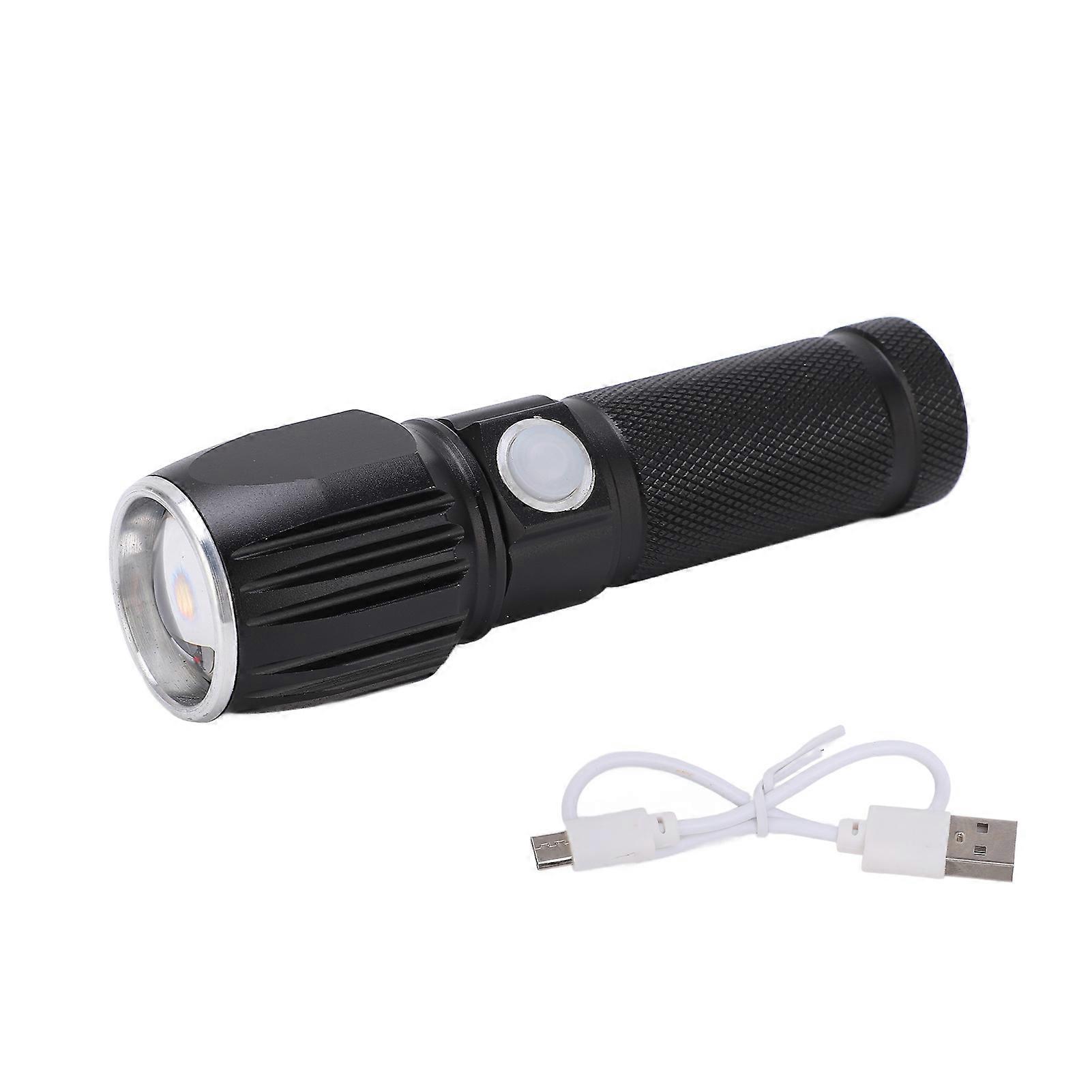 Flash Light P01 Portable Waterproof Black Handheld Flashlights with Data Cable for Camping Hiking Walking