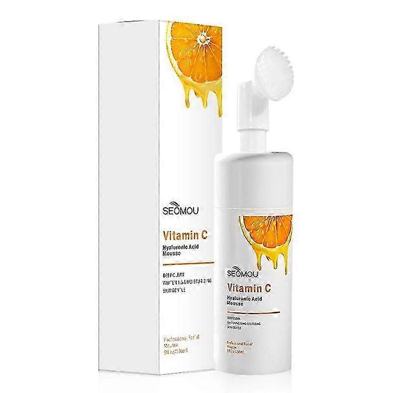 Facial Cleansing Mousse with Silicone Massage Brush 150 ml, Makeup Remover for Face and Eyes, Vitamin C and Hyaluronic Acid, Cleansing and Invigoratin