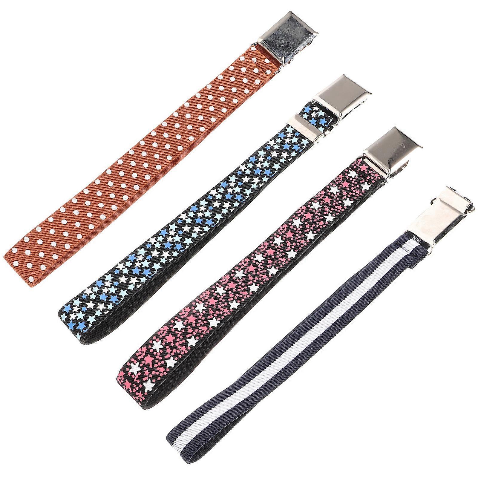 Children Elastic Belts Adjustable Buckle Party 54x3cm Blue with Stars 4Pcs
