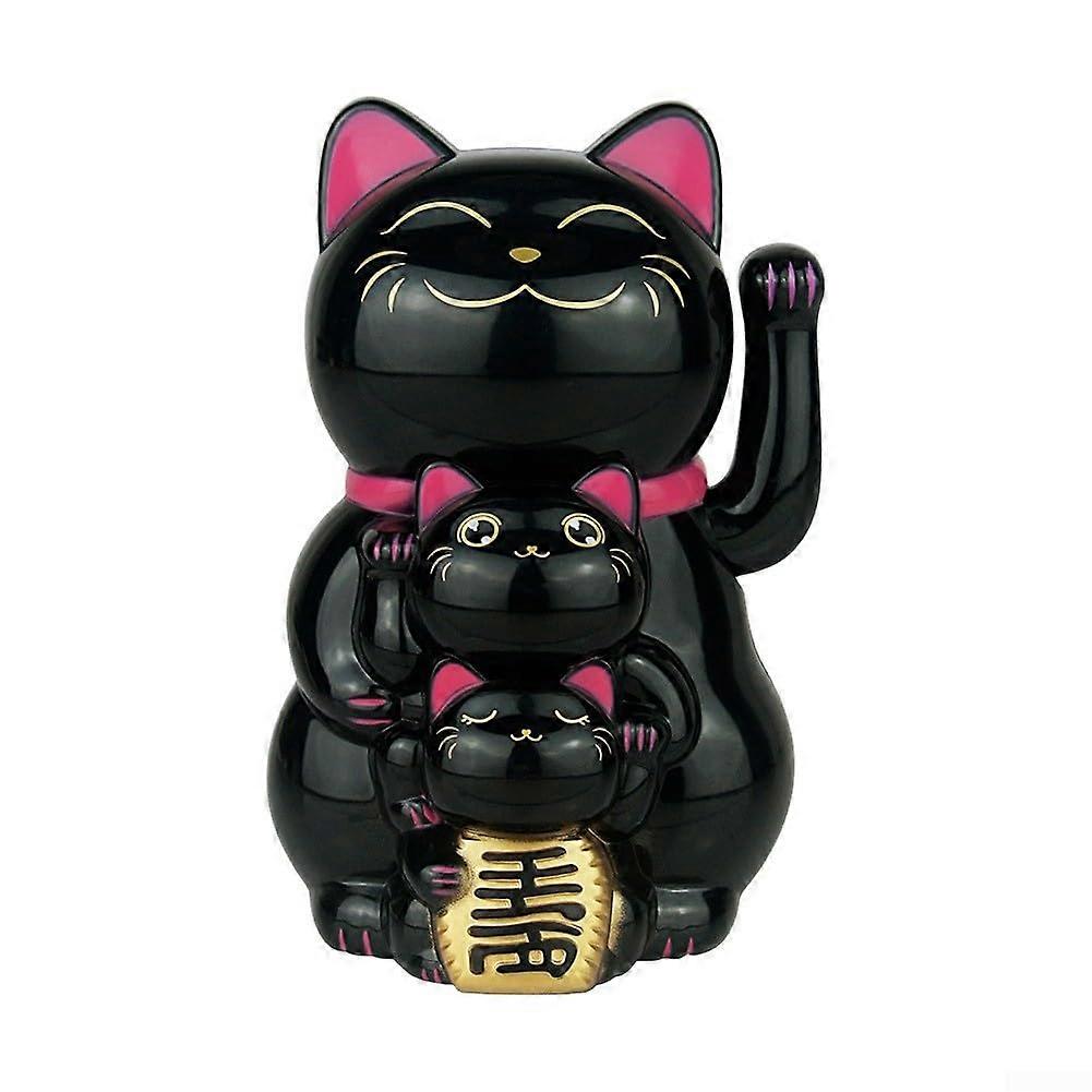 Automatic Solar-Powered Lucky Cat Decor for Home or Office, Black Color, Energy-Efficient Design, 12-Inch Size