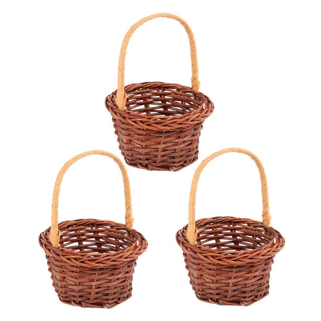 "Rattan Mini Baskets Set of 3, Handmade Decorative Laundry Baskets for Rustic Home Staging and Photo Props"