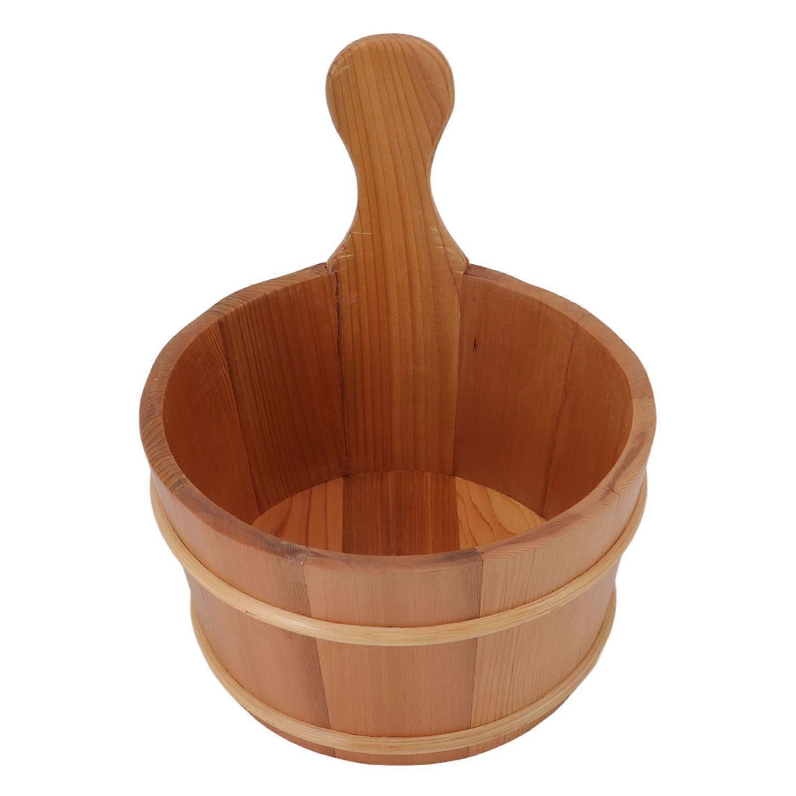 Sauna Bucket Ladle Set Leakage Proof Steam Room Wooden Barrel with Plastic Liner for SPA Swimming Pool 4L 