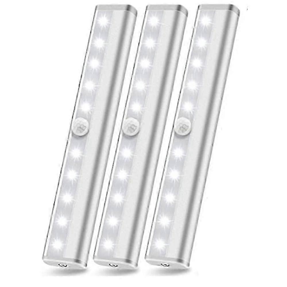 10-LED Wireless Motion Sensing Stick-on Anywhere Step LED Light Bar, Pure White, Set of 3