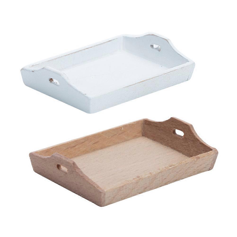 Small Trays Mini Kitchen Accessories Wood Material Storage Function White Color Hobbyists Mini House Decor 2Pack