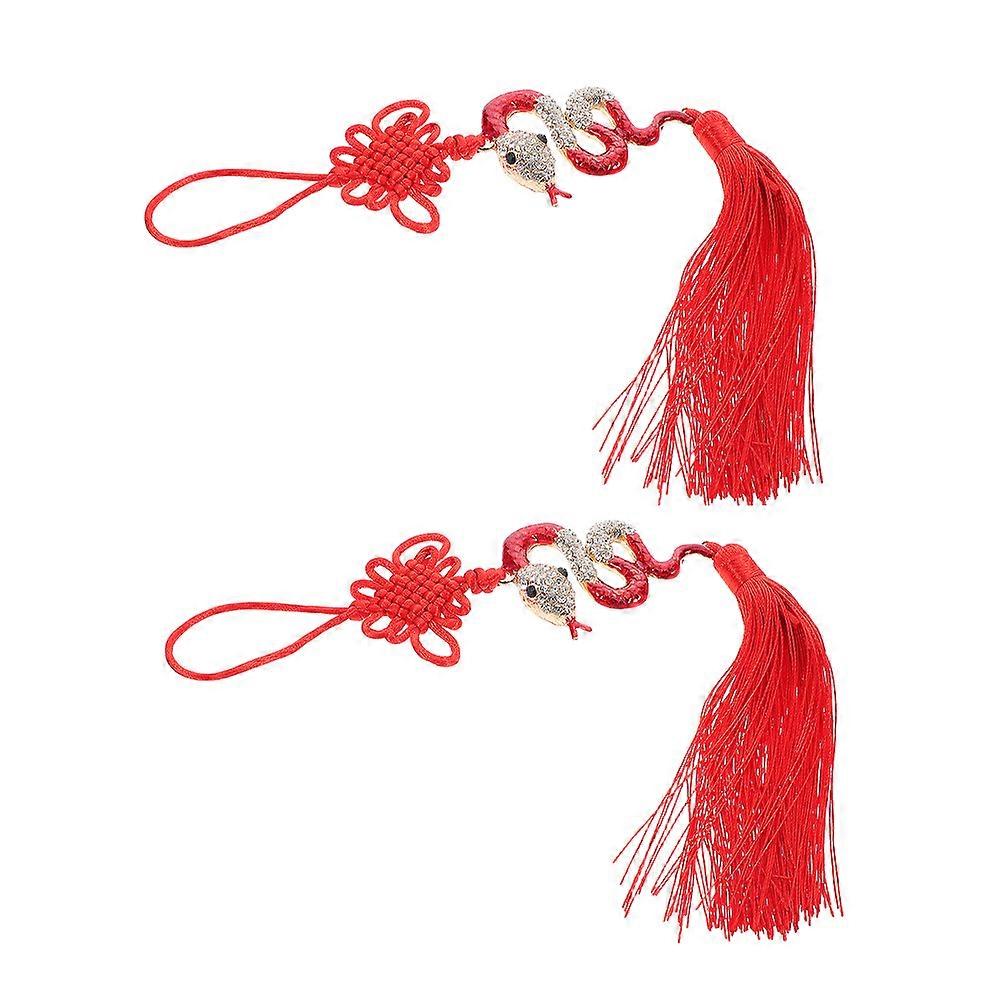 Year Of The Snake Pendant Chinese Fortune Pendant Tassel Rearview Mirror Decoration For Car Owners Red 2Pcs