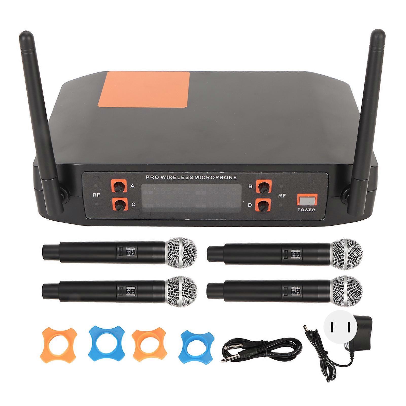 UHF Wireless Microphone System with 4 Handheld Mics, Adjustable Frequency, Clear Sound