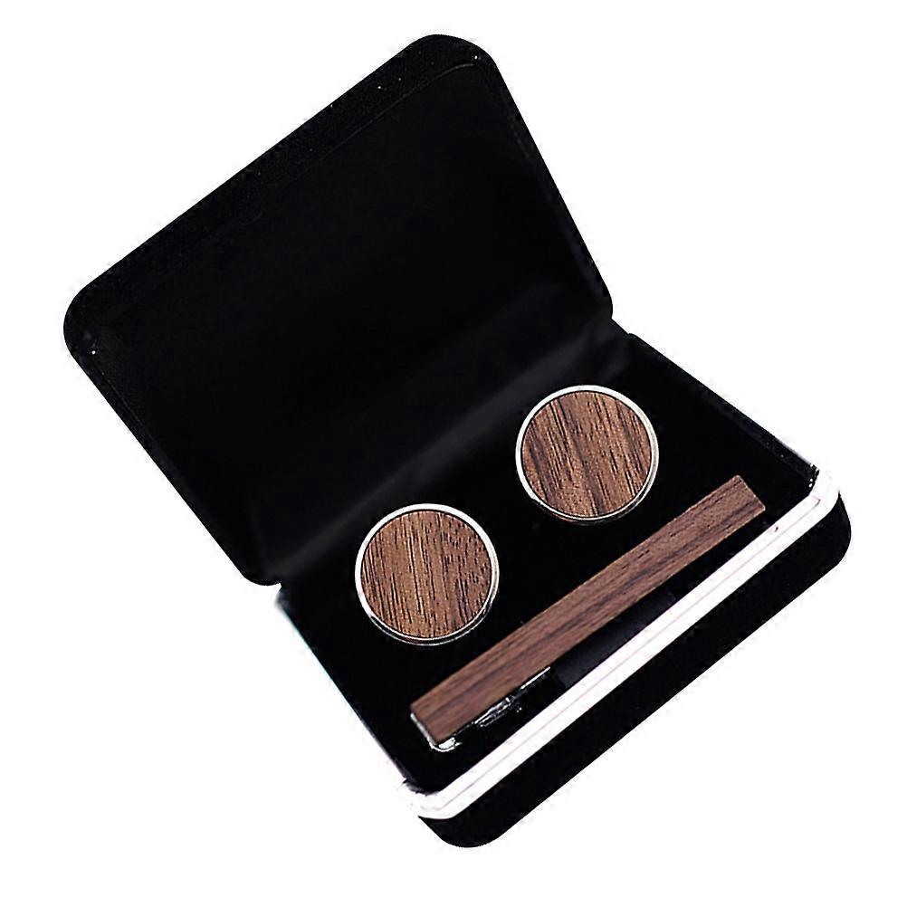 Here's a refined and professional product description based on your input:
**1 Set Fashion Cuff Links Set with Walnut Wood Tie Clip – Durable,