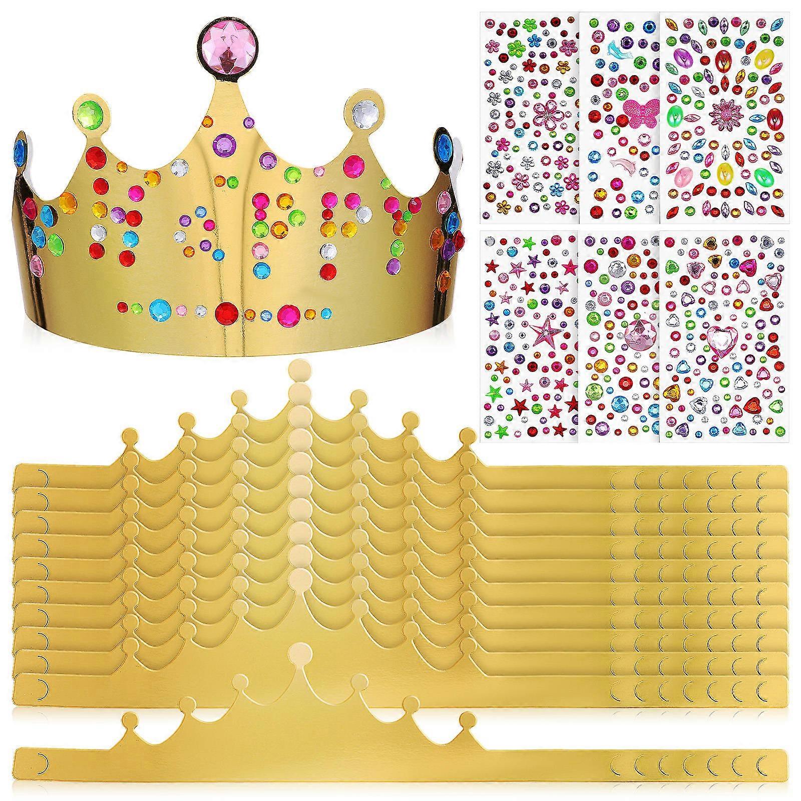 Crown Shaped Hats for Party Decoration with Crystal Stickers Assorted Color 12 Pcs