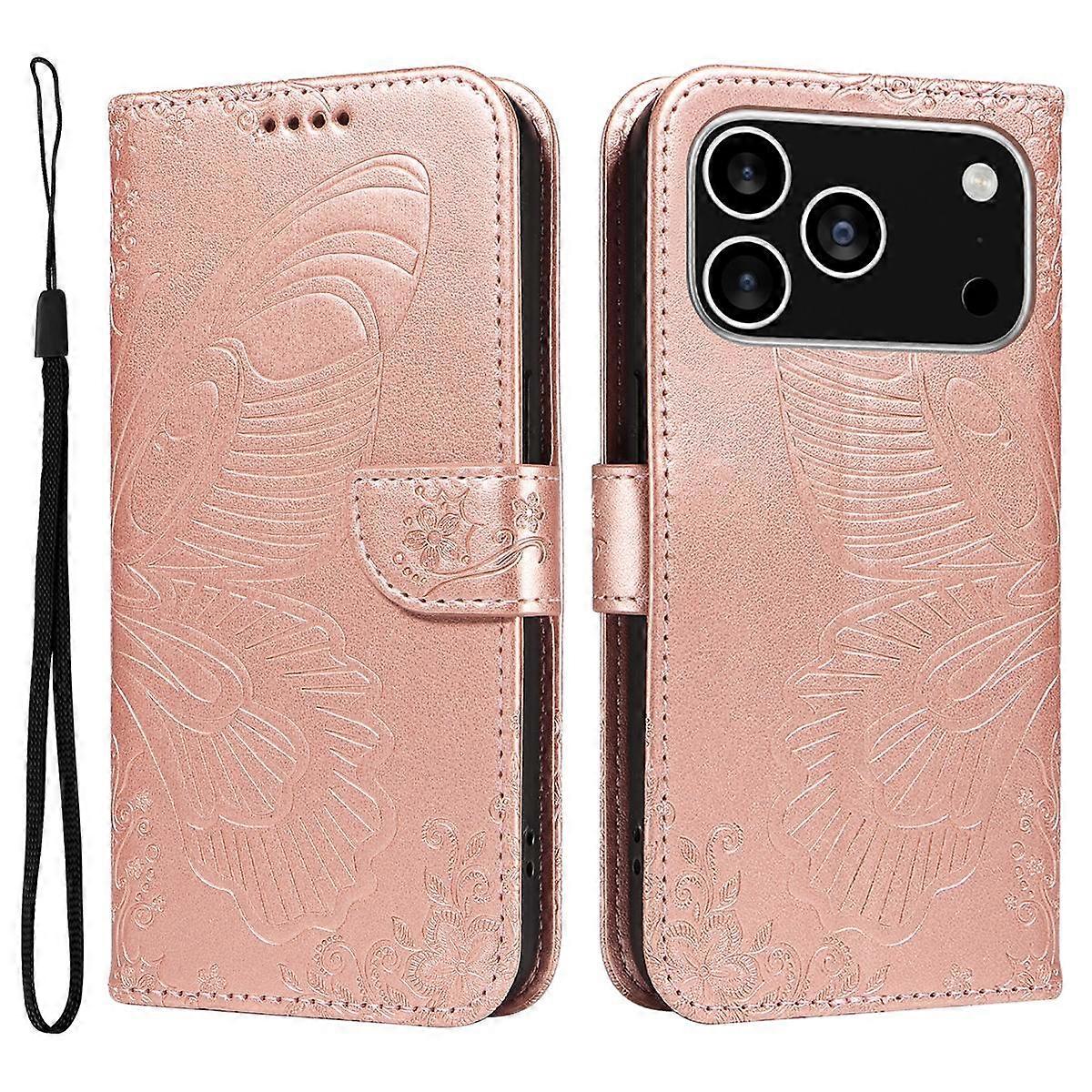 For iPhone 17 Pro Case Butterfly Pattern PU Leather Folio Flip Phone Cover