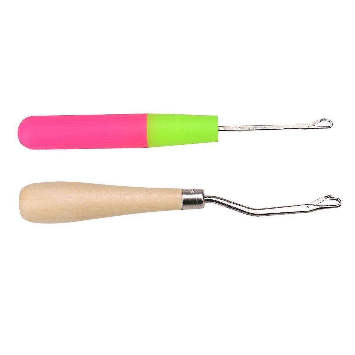 Bent Latch Hook Tool Crochet Needle For Textile Repair Artisans Wooden 16 25 25Cm 2Pcs