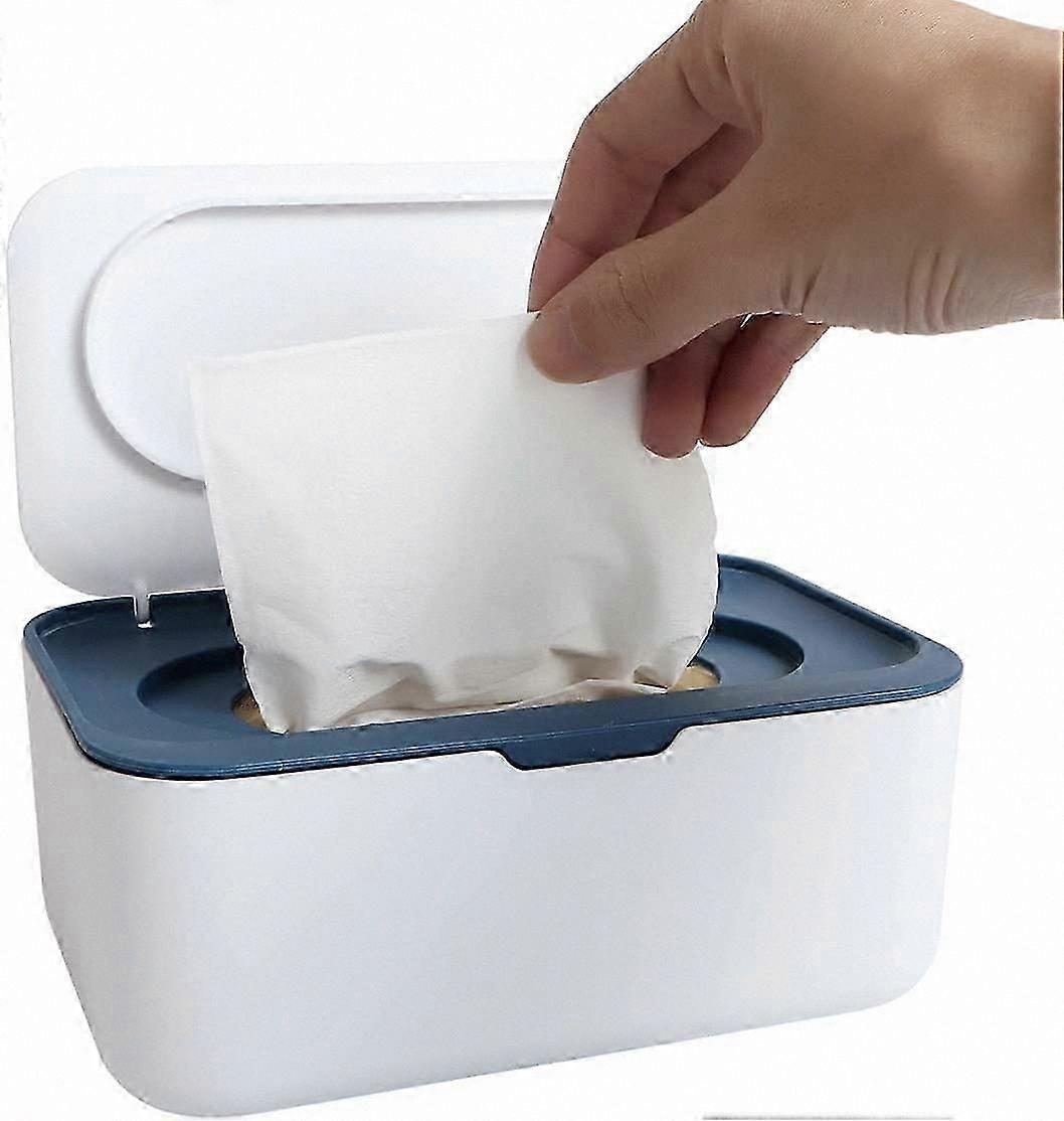 Blue Storage Box for Wet Tissues and Wipes with Lid, Keeps Contents Fresh and Organized