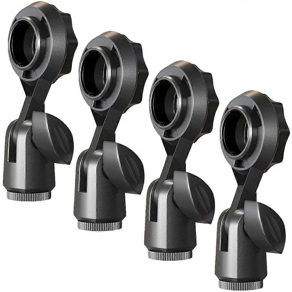 Adjustable Mic Clamp 4Set Microphone Clip Standard Thread Circular Shape Black Color For Meetings Lectures Presentations