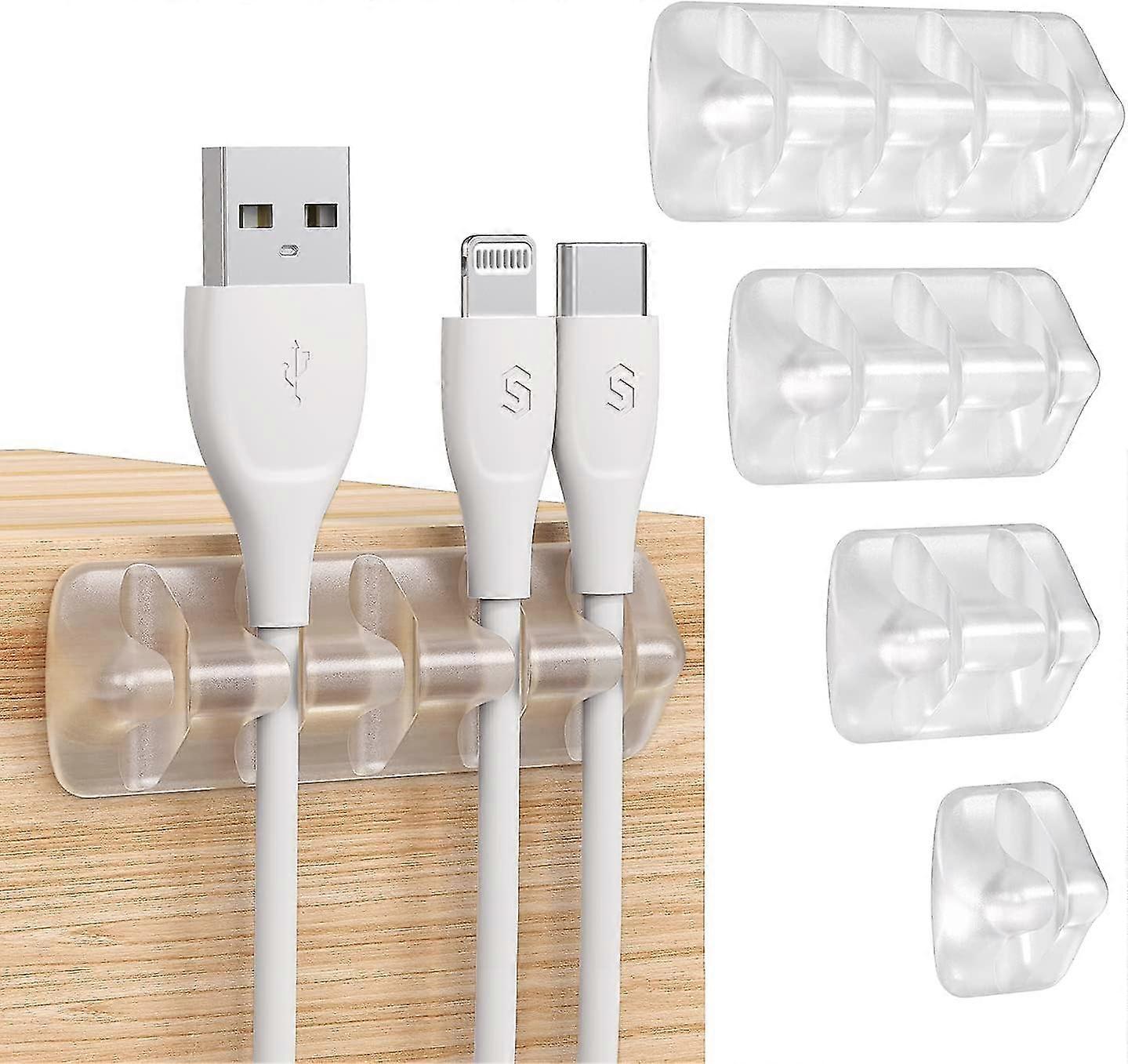 (Transparent) Cable Clip 5 Piece Multipurpose Cable Organizer Kit For Desktop - White