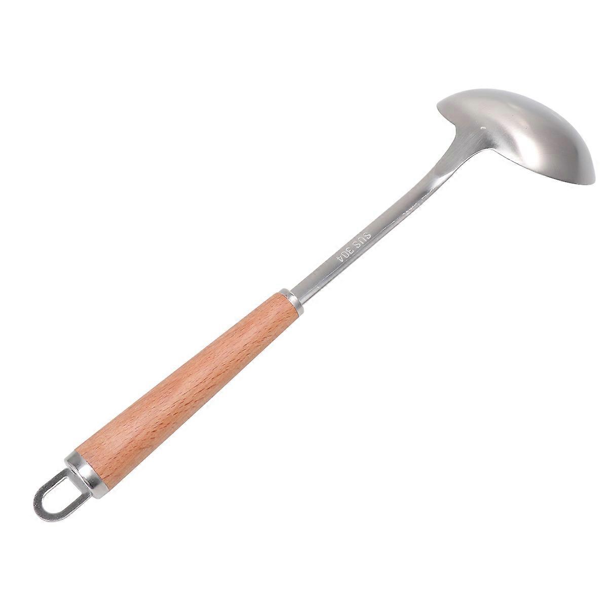 Stainless Steel Soup Ladle Long Beech Handle Cooking Spoon Utensil with Hook for Kitchen Restaurant
