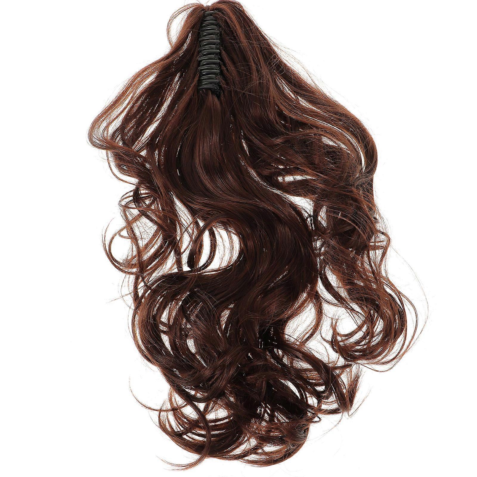 Fluffy Long Messy Curls Claw Clip Ponytail Extensions Synthetic Drawstring Curly Hairpiece Hair Extensions 2pcs (Brown)