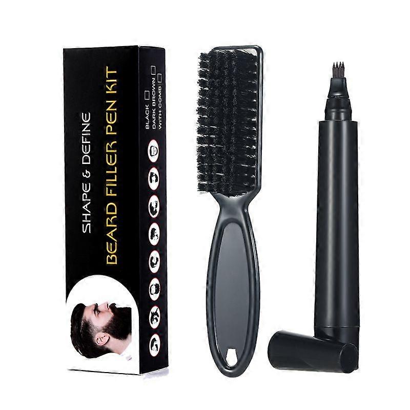 Four-pronged beard pen, beard filler pen, beard pencil and beard brush combo