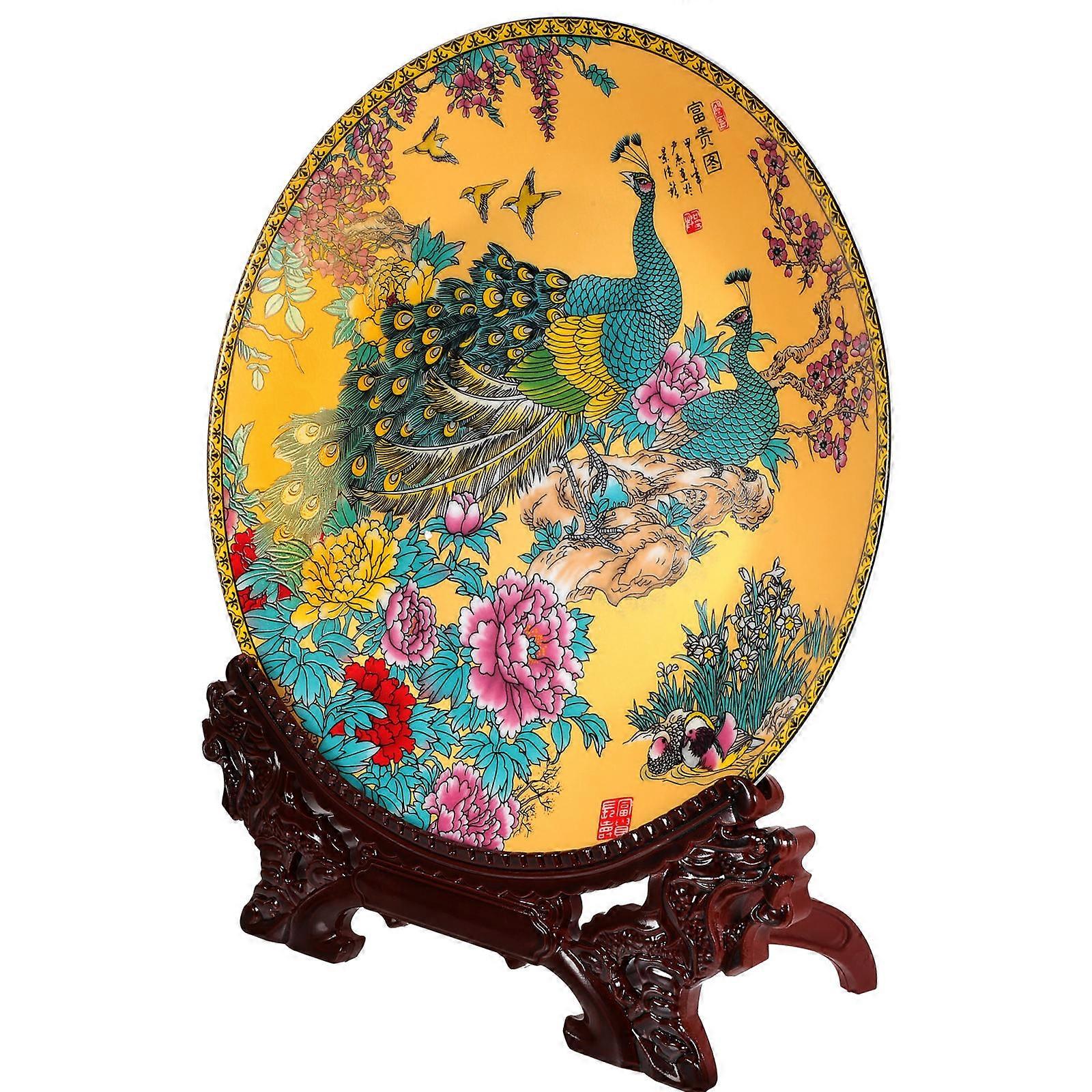 Prato Decorativo Redondo Estilo Chinês Para Decoração de Casa Adequado Para Várias Ocasiões 10 Polegadas de Diâmetro 1Pcs