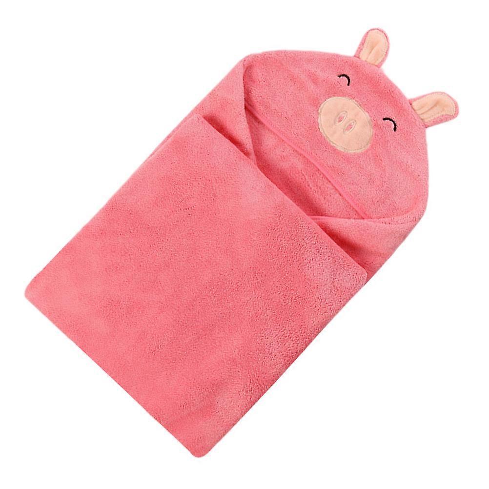Hooded Kids Bath Towel Cartoon Clock Design Dries Quickly Swimming Coral Fleece 1Pcs