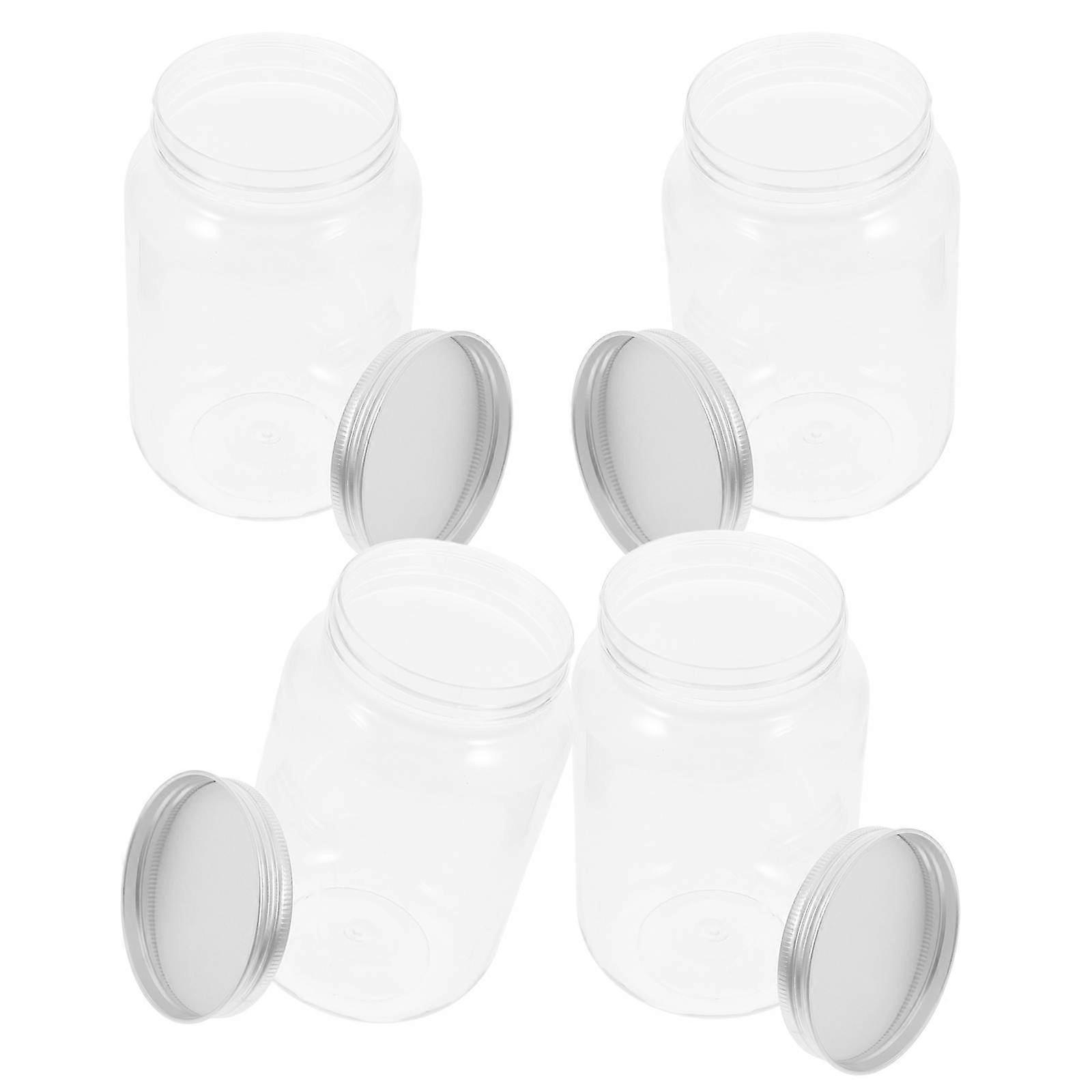 MLINS 4pcs Clear Plastic Jars with Lid Refillable Containers for Kitchen Storage of Dry Food Candy and Snacks