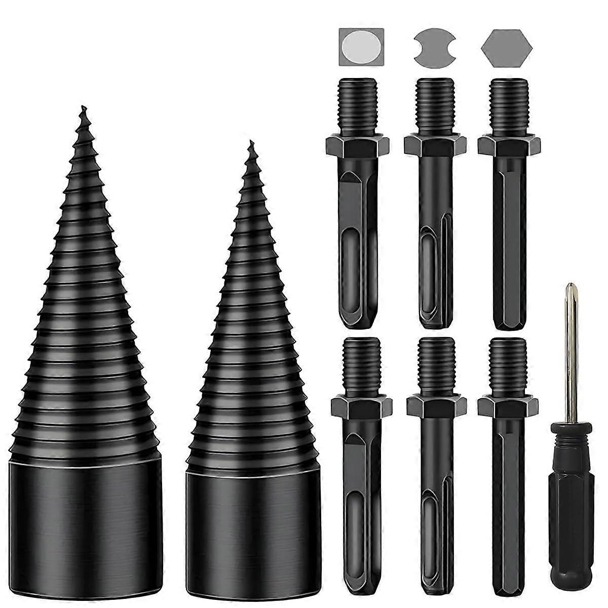 Easysplit Drill Bit Set, 32mm + 42mm Wood Splitter Drill Bits with Round, Hex, Square Shank for Firewood Splitting