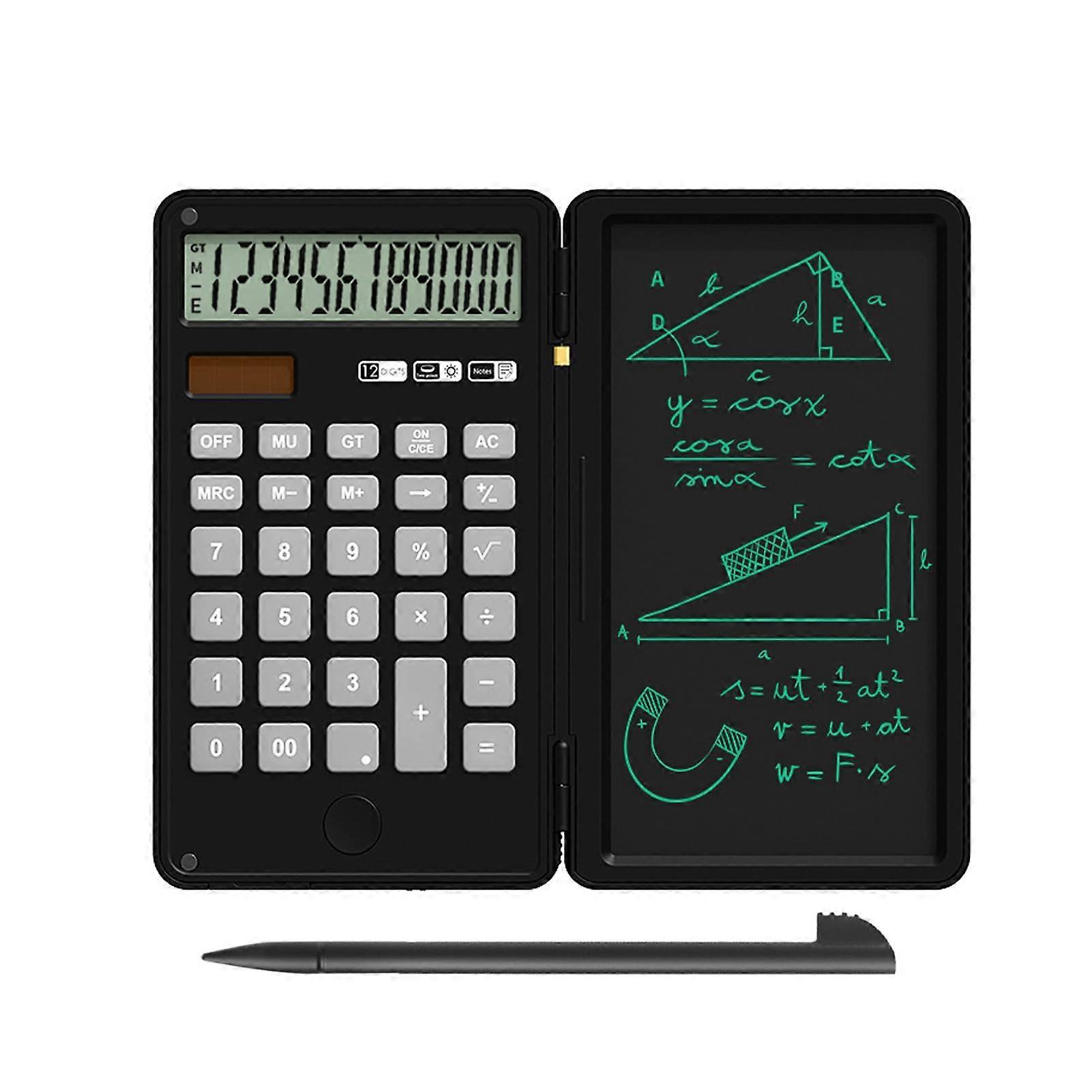 Calculator Writing Pad Combo 12Digit LCD Display Reusable Tablet for Notes Ideal for Students, Teachers Office Workers Black Ref: 2035