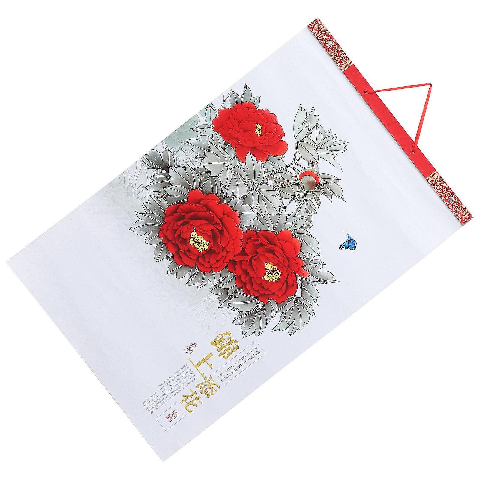 Chinese Lunar Calendar Year of Dragon Hanging Calendar Office Use Paper Red Tear-Off Pages 1Pack