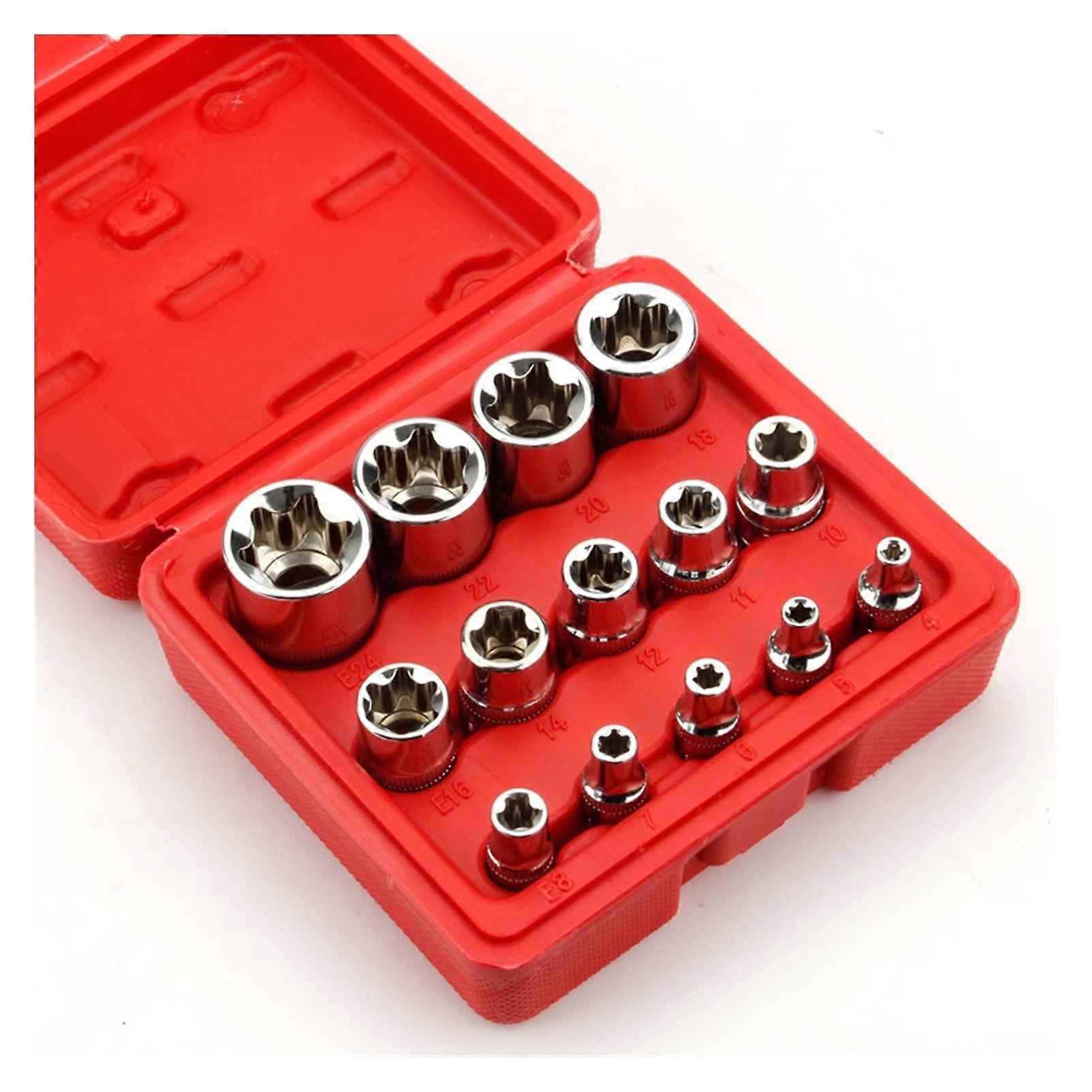 Crv Material 14Piece Torx E Female Bit Socket Set With 1/2Inch 3/8Inch 1/4Inch Drives E4E24 Chrome Vanadium