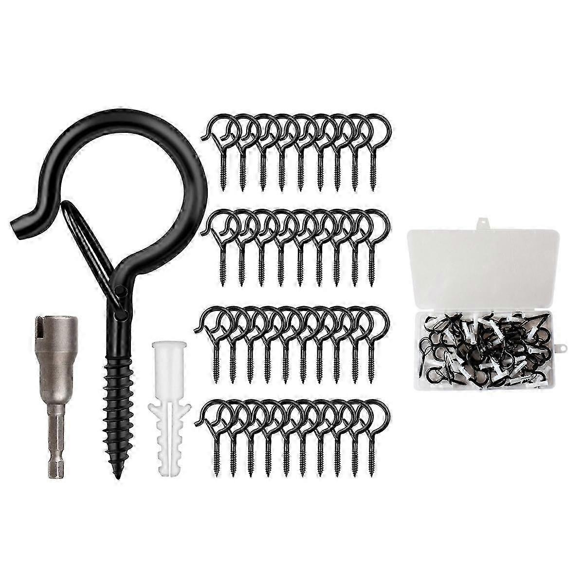 50 Pack Screw-In Hooks for Outdoor String Lights, Q Hangers String Light Hooks Outdoor for Outside, Hanging Basket Patio