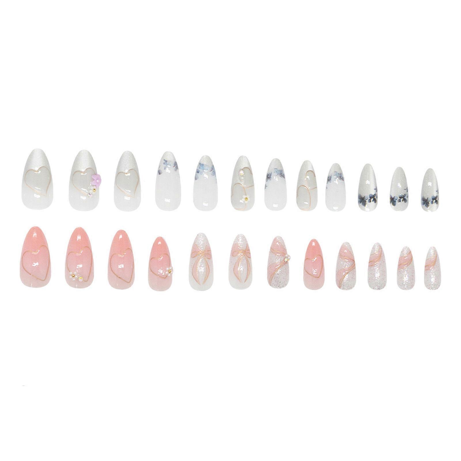 French Heart Press On Nails Removable Full Coverage False Nails for Wedding Bridal